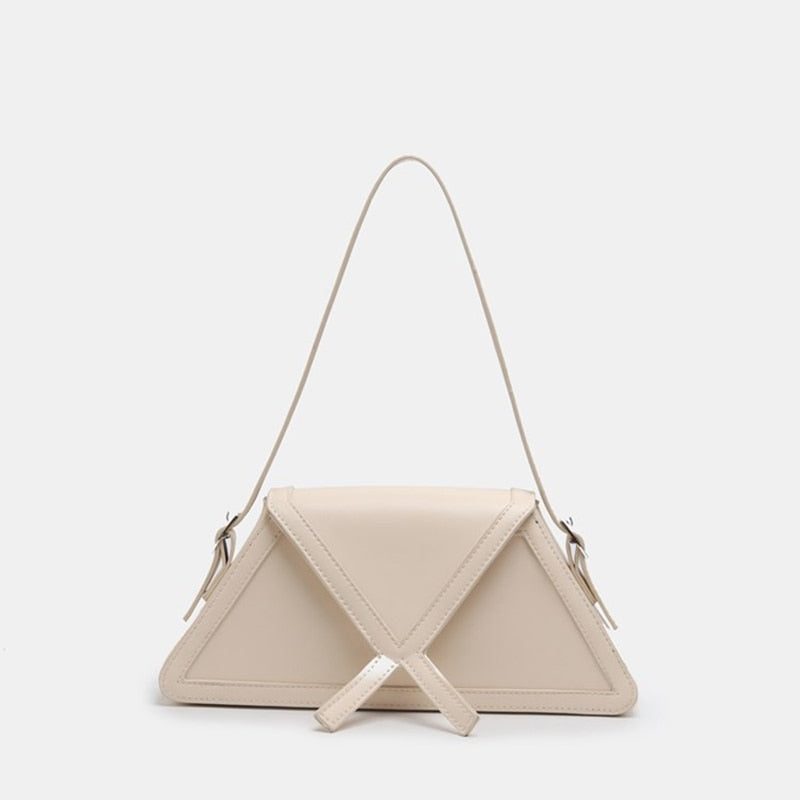 Trapezoid PU Leather Flap Handbag - AfterAmour