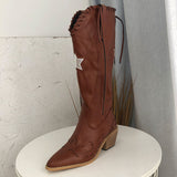 Western Walnut Tassel Leather Cowboy Boots - AfterAmour