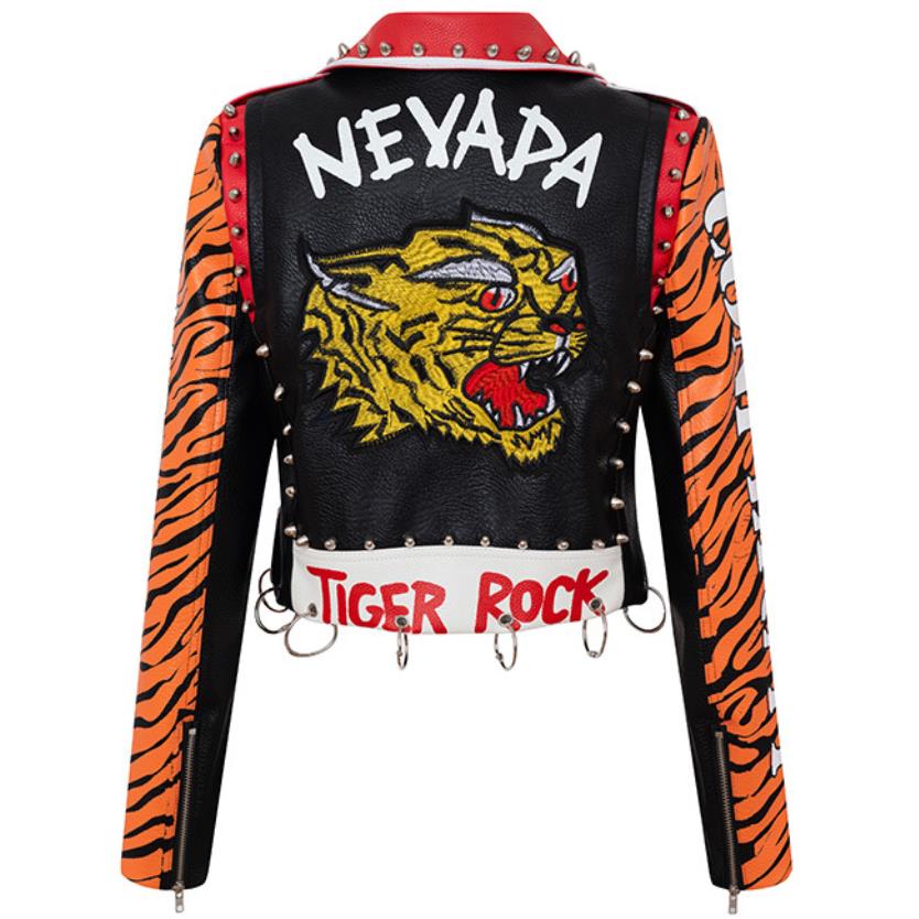 KIKIMORA Graffiti Printed Motorcycle Leather Jacket main image 0