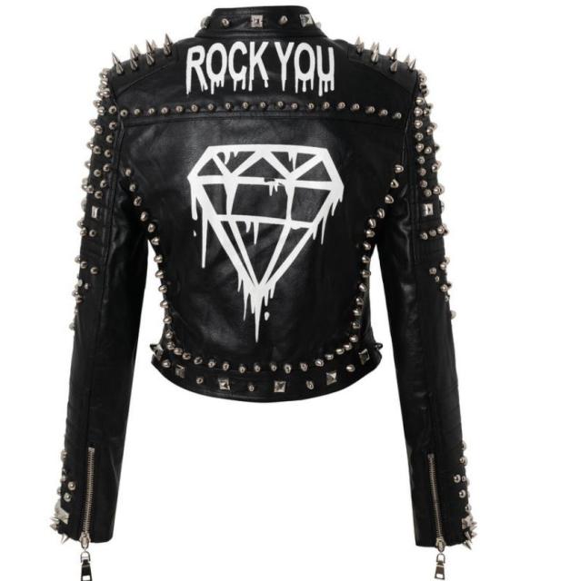 KIKIMORA Graffiti Printed Motorcycle Leather Jacket