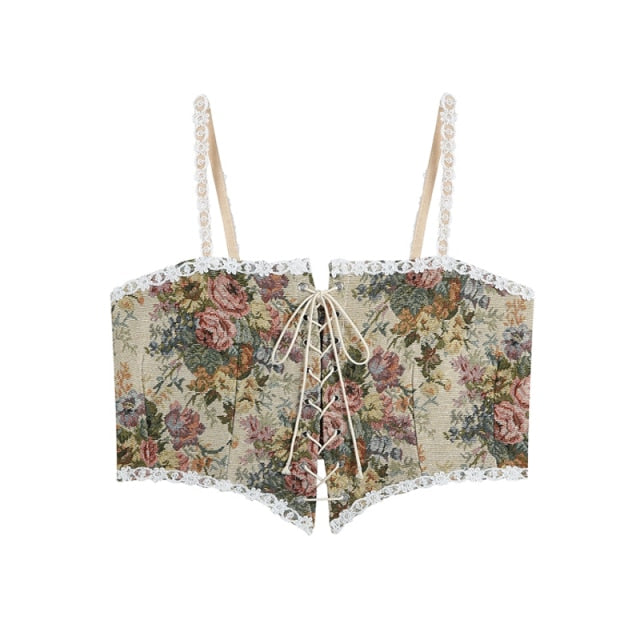 French Vintage Floral Print Crop Top - AfterAmour