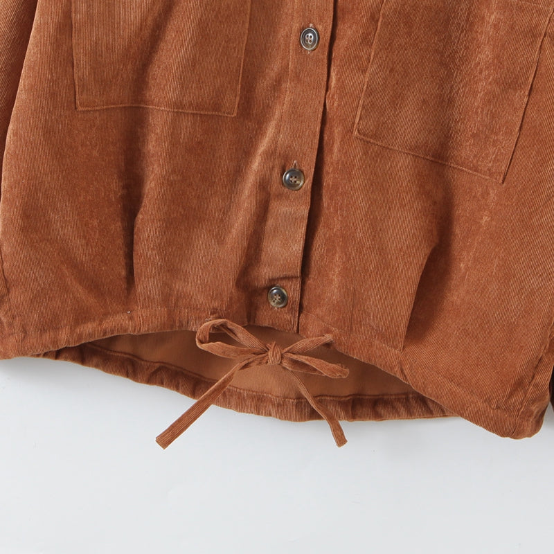 Corduroy Chestnut Button Pocket Coat - AfterAmour