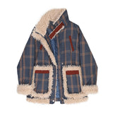 Vintage Plaid Double Pocket Faux Shearling