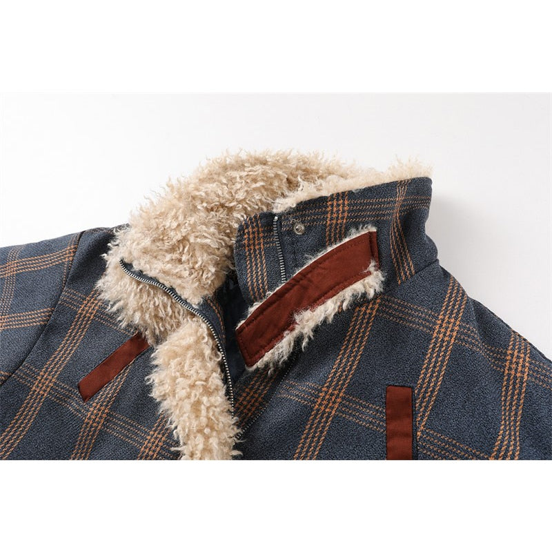 Vintage Plaid Double Pocket Faux Shearling - AfterAmour