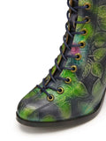 Green Garden Lace Up Floral Ankle Boots - AfterAmour