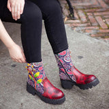 Paisley Floral Leather Combat Boots - AfterAmour