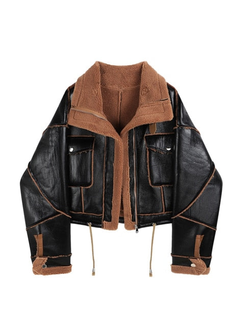 Caramel Classic Black Bomber Shearling - AfterAmour