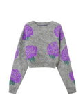 Purple Roses Fuzzy Pullover - AfterAmour
