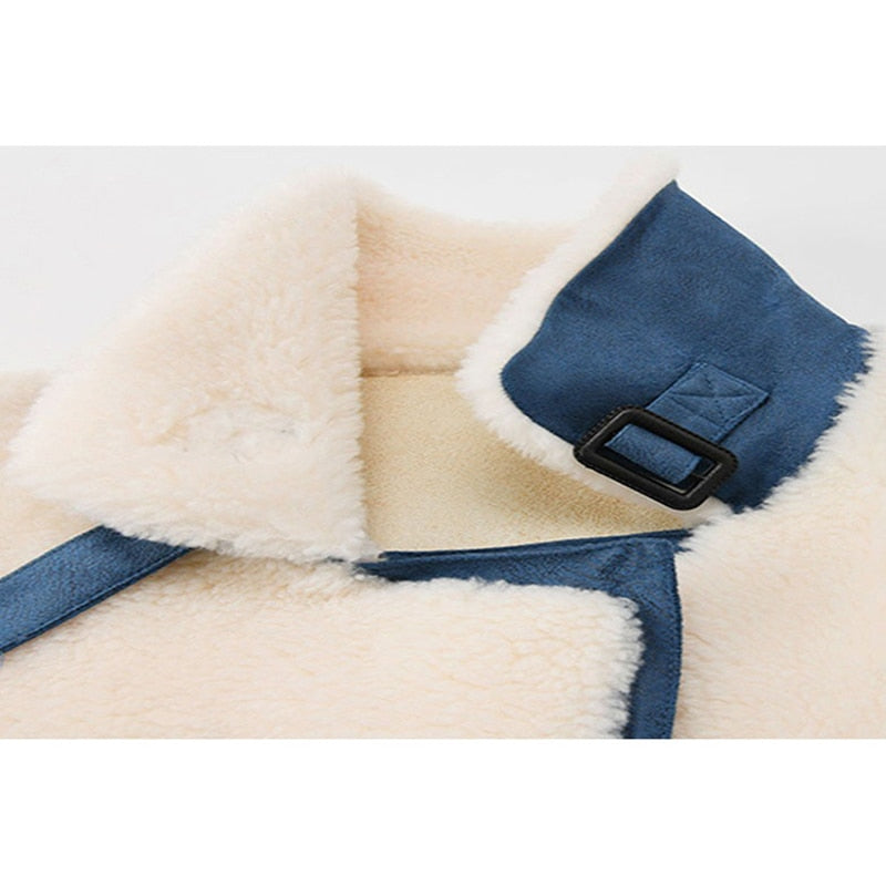 Cream Navy Triple Strap Faux Shearling - AfterAmour