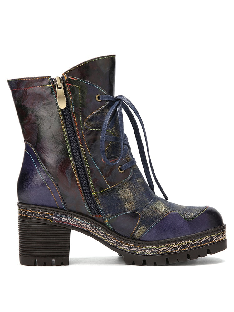 Combat Floral Lace Up Mid Calf Boots - AfterAmour