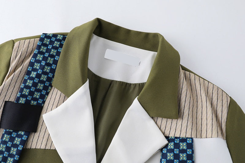 Olive Insane Patch Tie Suit Jacket - AfterAmour