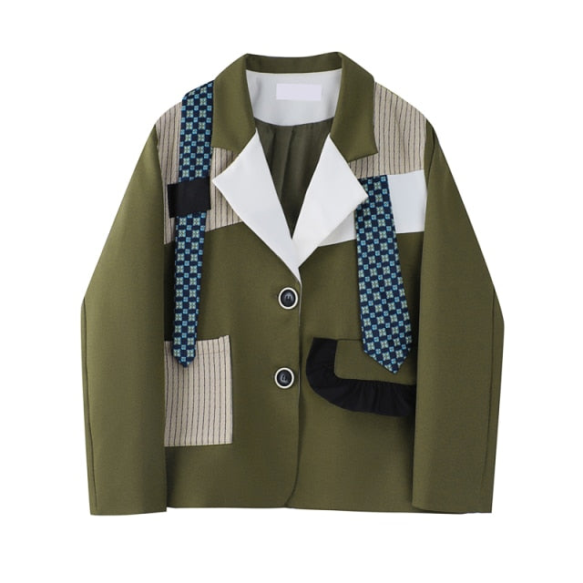 Olive Insane Patch Tie Suit Jacket - AfterAmour