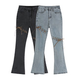 Laced Denim Flare Pants - AfterAmour