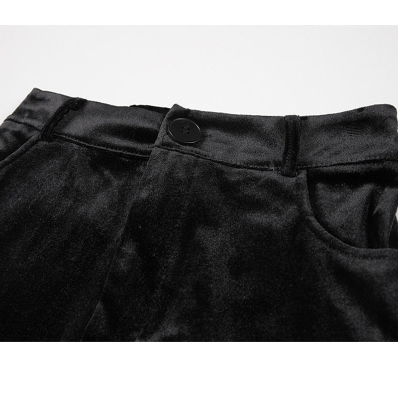 Velour Black Patched Flare Pants - AfterAmour