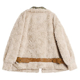 Camel Patched Plaid Strapped Sherpa Jacket - AfterAmour