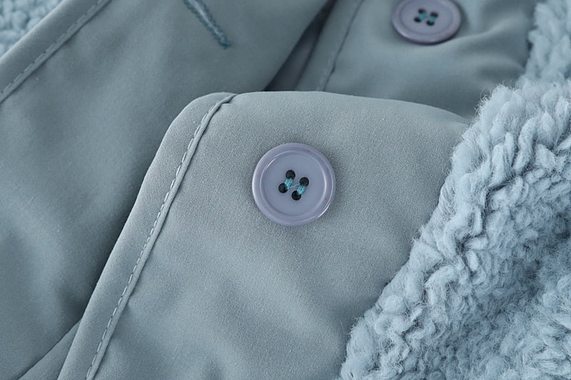 Sea Blue Button Bomber Sherpa - AfterAmour