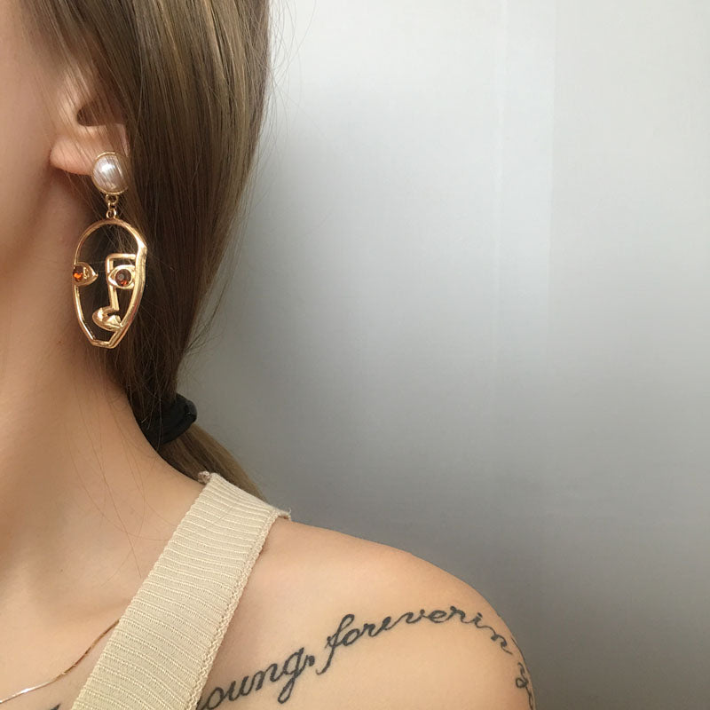 abstract hollow face drop earrings - AfterAmour