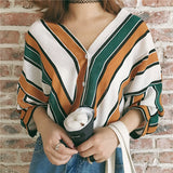 classic striped 3/4 sleeve blouse - AfterAmour