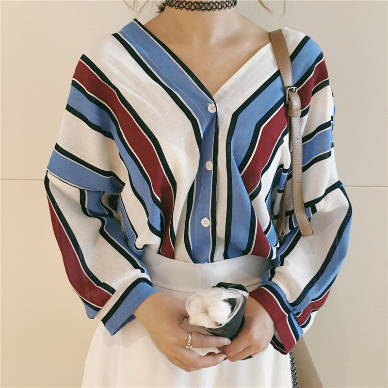 classic striped 3/4 sleeve blouse - AfterAmour