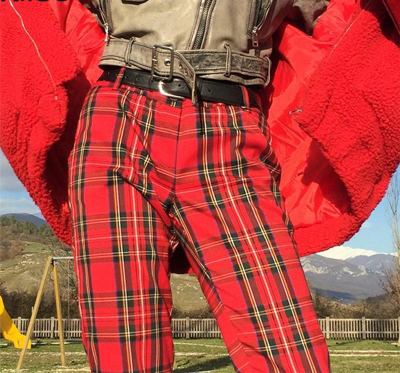high street flannel plaid chained pants - AfterAmour