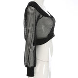 Mesh See-Through Off Shoulder Jacket - AfterAmour