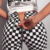 zipper checkered pants