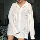 abstract faces button up shirt