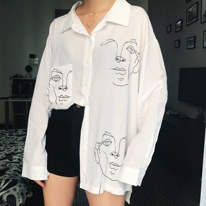abstract faces button up shirt - AfterAmour