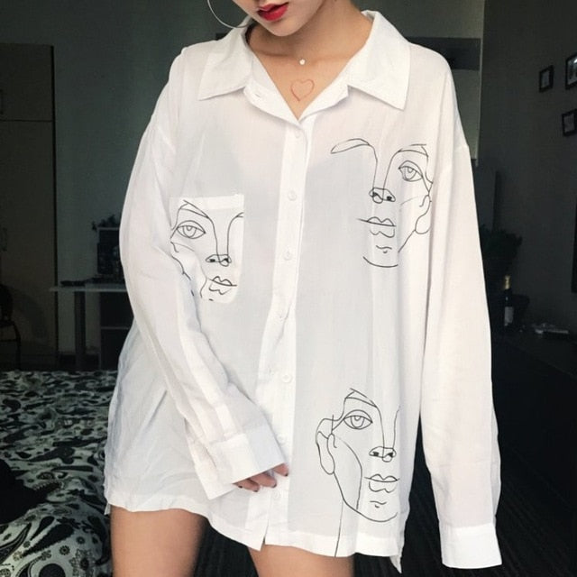 abstract faces button up shirt - AfterAmour